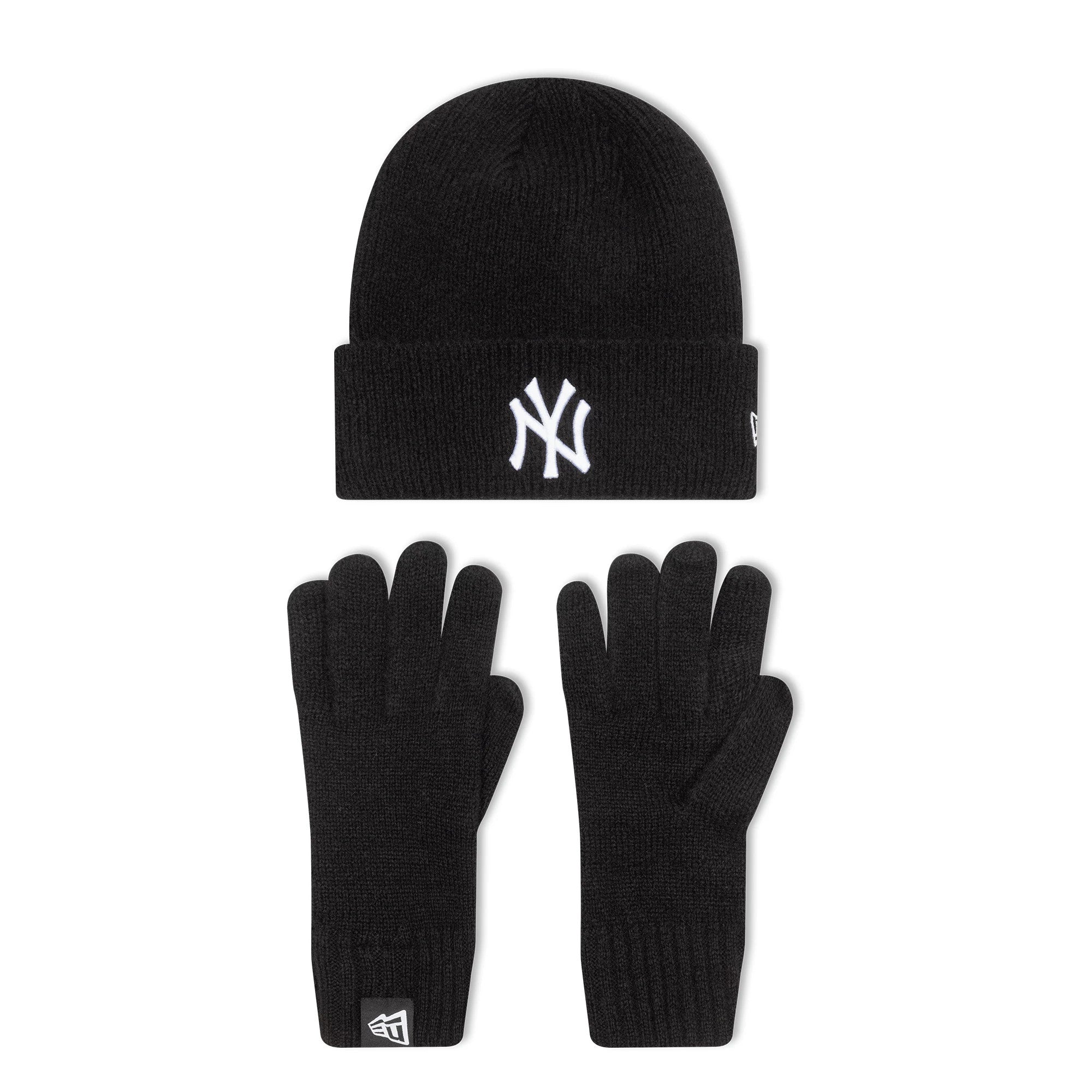 This is a New York Yankees MLB Black Beanie & Gloves Set 1