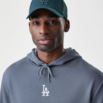 The Male model is wearing LA Dodgers MLB Midi League Essential Dark Grey Oversized Pullover Hoodie 4
