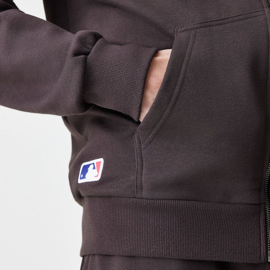 The Male model is wearing New York Yankees MLB Midi League Essential Dark Brown Full Zip Hoodie  4