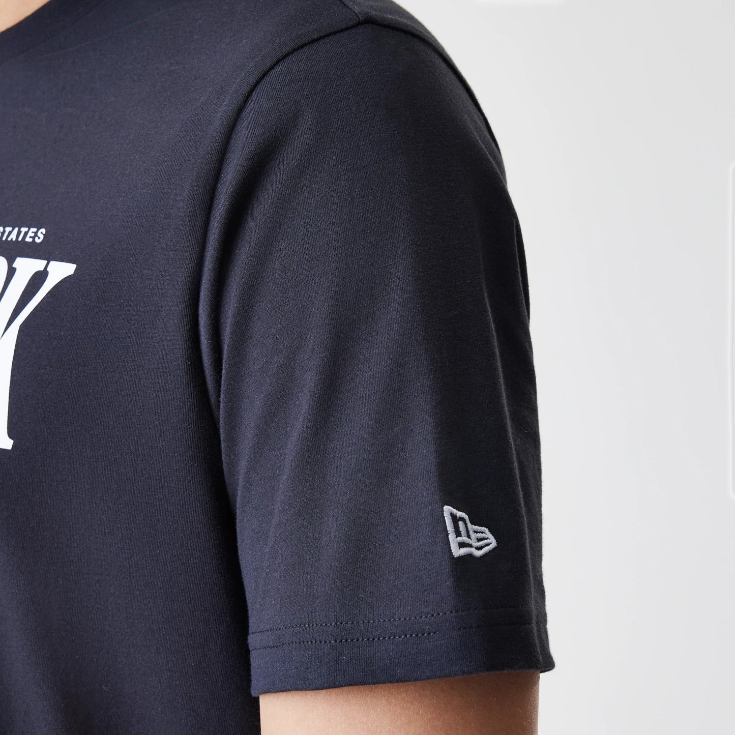 The Male model is wearing New York Yankees MLB Script Graphic Navy T-Shirt 5