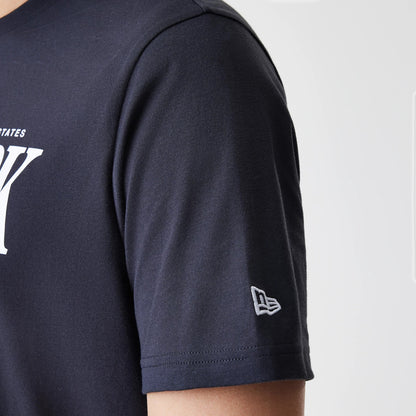 The Male model is wearing New York Yankees MLB Script Graphic Navy T-Shirt 5
