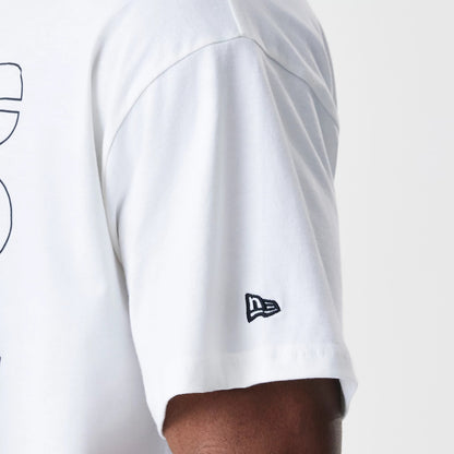 The Male model is wearing Chicago Bulls NBA Outline Graphic White Oversized T-Shirt 5