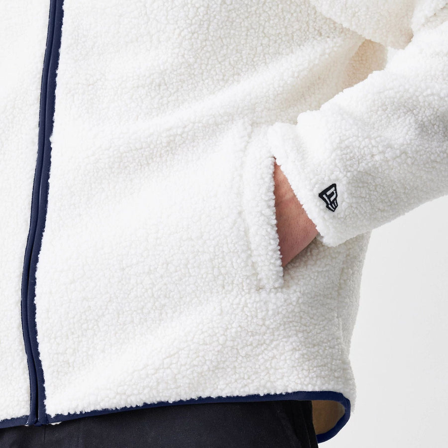 The Male model is wearing New York Yankees MLB Open White Hooded Sherpa Jacket  7