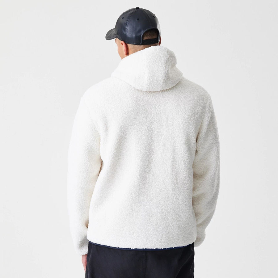 The Male model is wearing New York Yankees MLB Open White Hooded Sherpa Jacket  2
