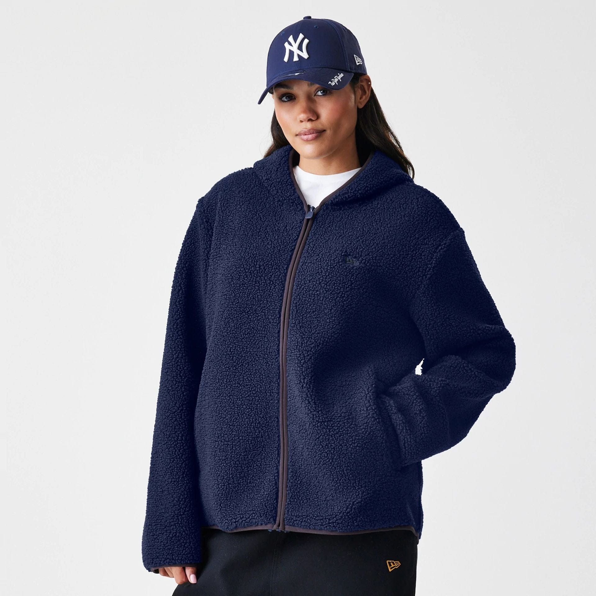 The Male model is wearing  New Era Navy Hooded Sherpa Jacket  4