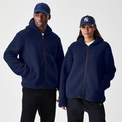 The Male model is wearing  New Era Navy Hooded Sherpa Jacket 1