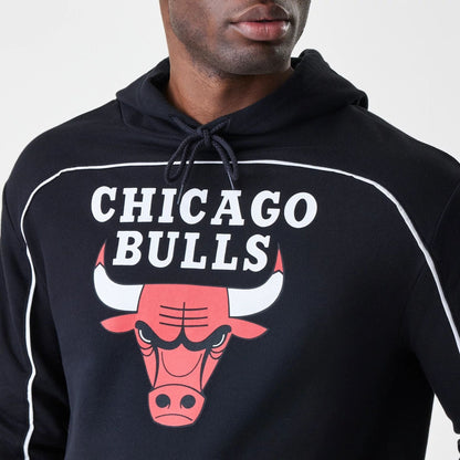 The Male model is wearing Chicago Bulls NBA Piping Black Oversized Pullover Hoodie  3