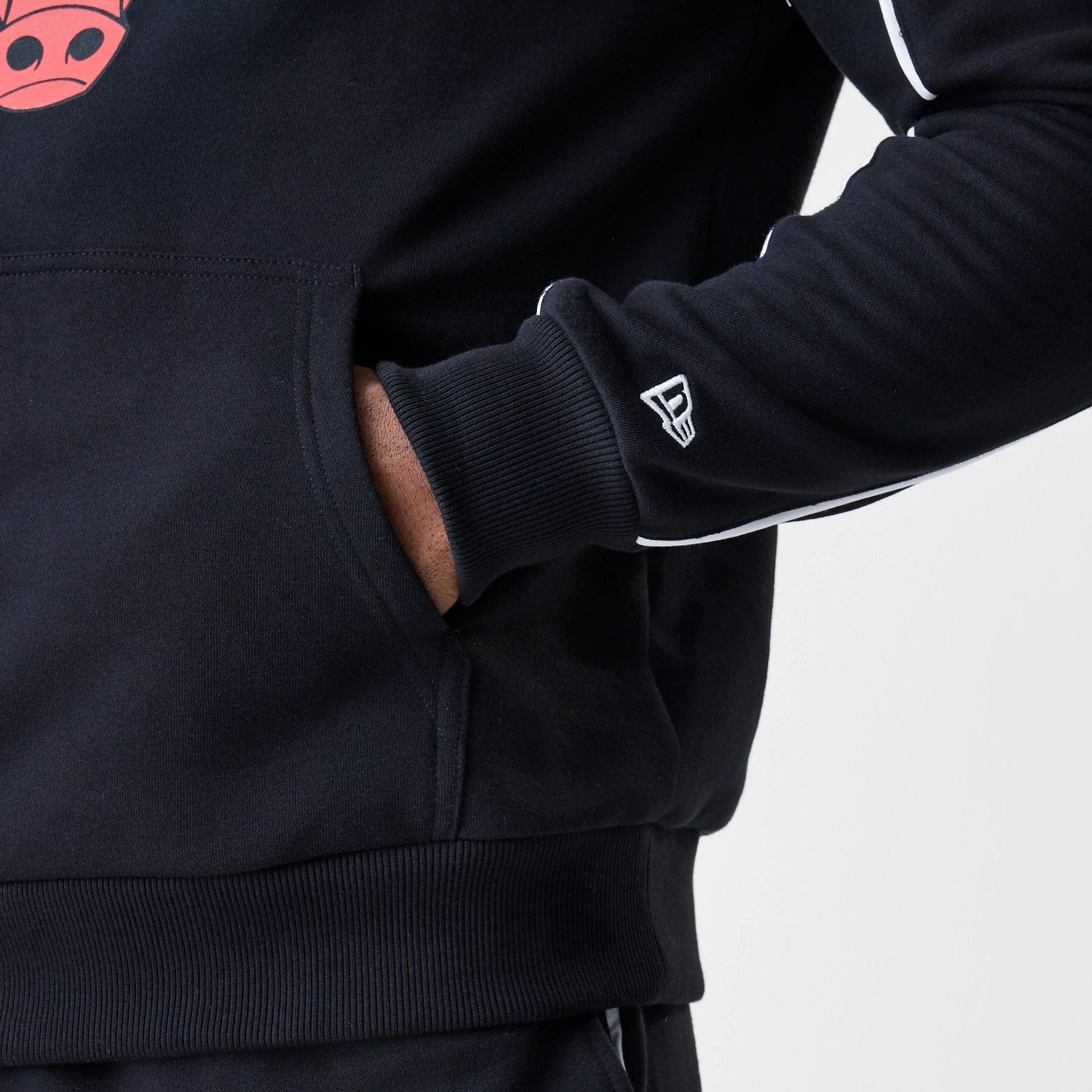 The Male model is wearing Chicago Bulls NBA Piping Black Oversized Pullover Hoodie  4