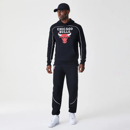 The Male model is wearing Chicago Bulls NBA Piping Black Oversized Pullover Hoodie  8