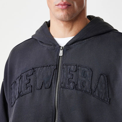 The Male model is wearing  New Era Washed Black Oversized Full Zip Hoodie  5