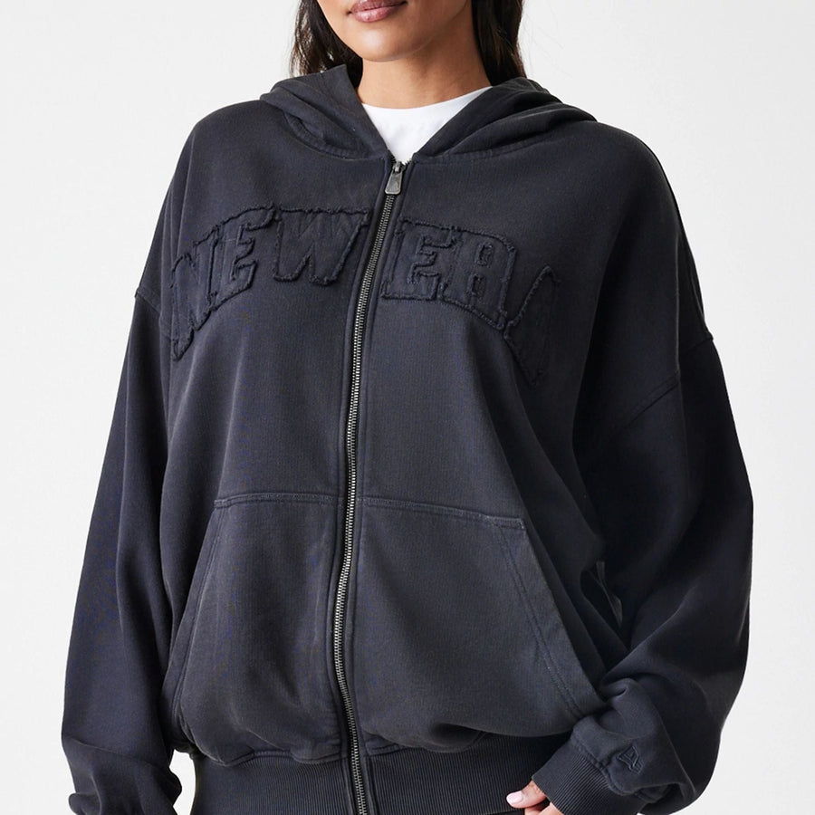 The Male model is wearing  New Era Washed Black Oversized Full Zip Hoodie  6