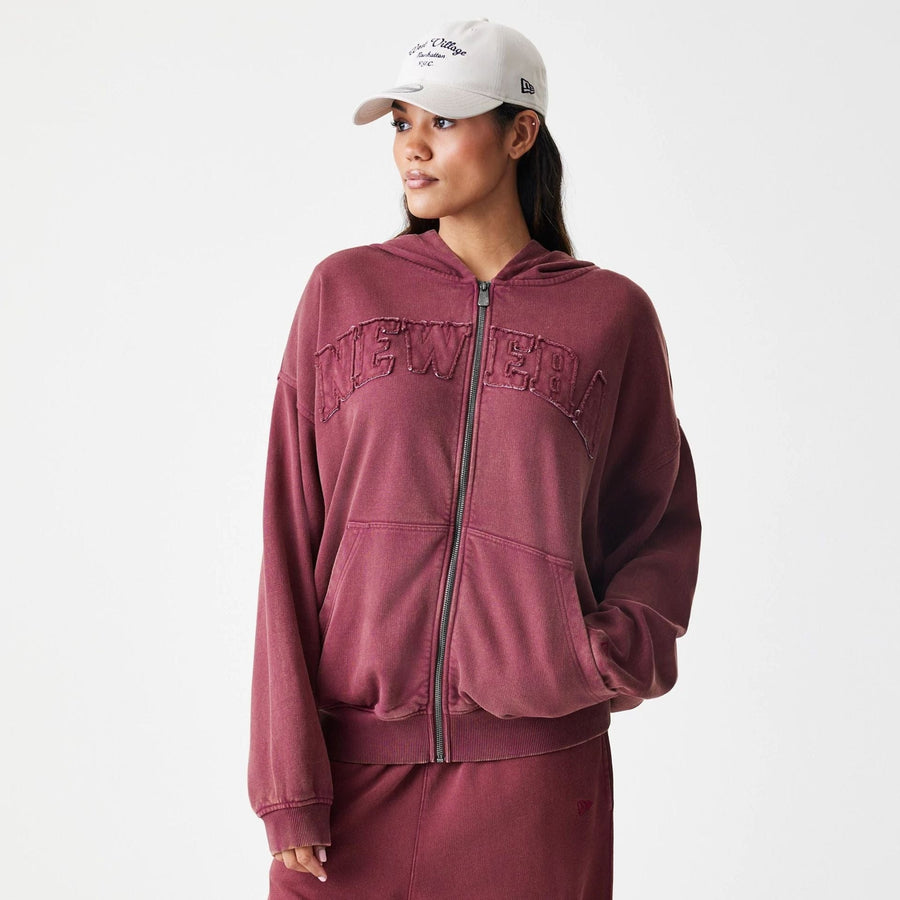 The Male model is wearing  New Era Washed Dark Red Oversized Full Zip Hoodie  4