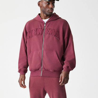 The Male model is wearing  New Era Washed Dark Red Oversized Full Zip Hoodie  8