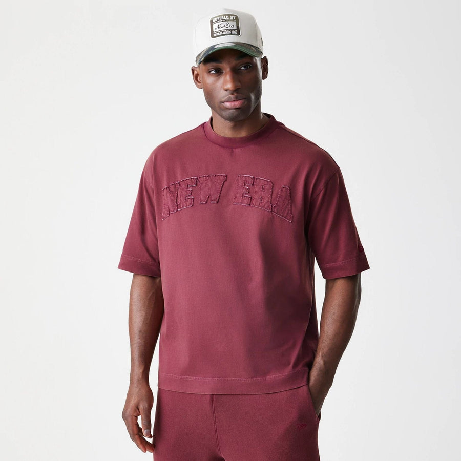 The Male model is wearing  New Era Washed Dark Red Oversized T-Shirt  3