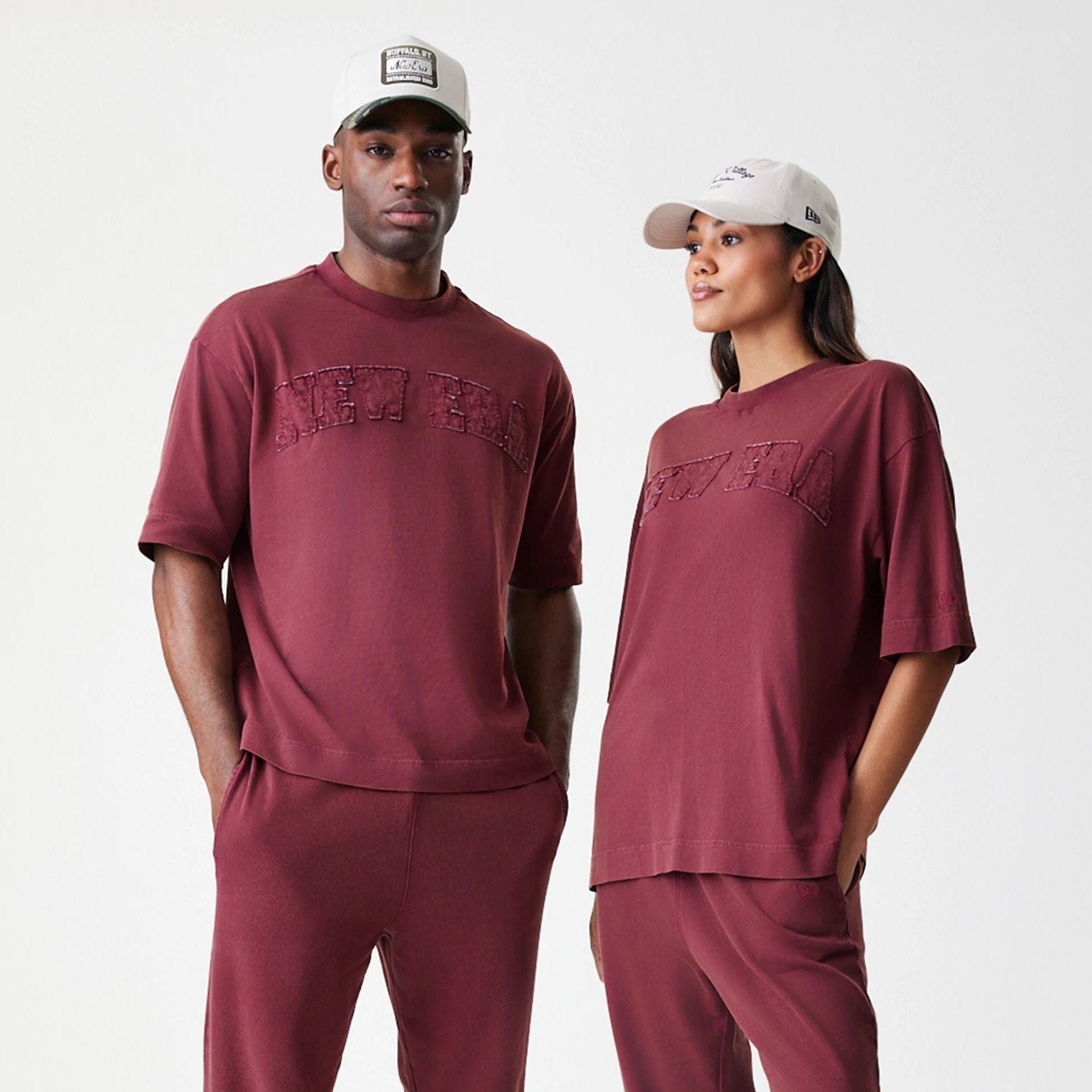 The Male model is wearing  New Era Washed Dark Red Oversized T-Shirt  8