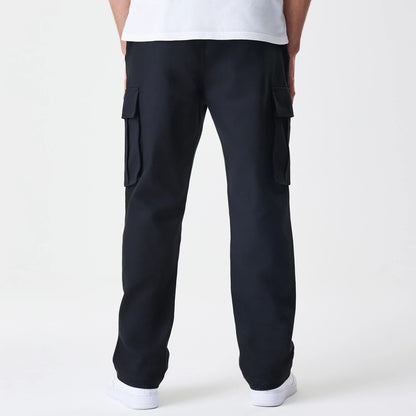 The Male model is wearing  New Era Cargo Black Straight Leg Trousers 2
