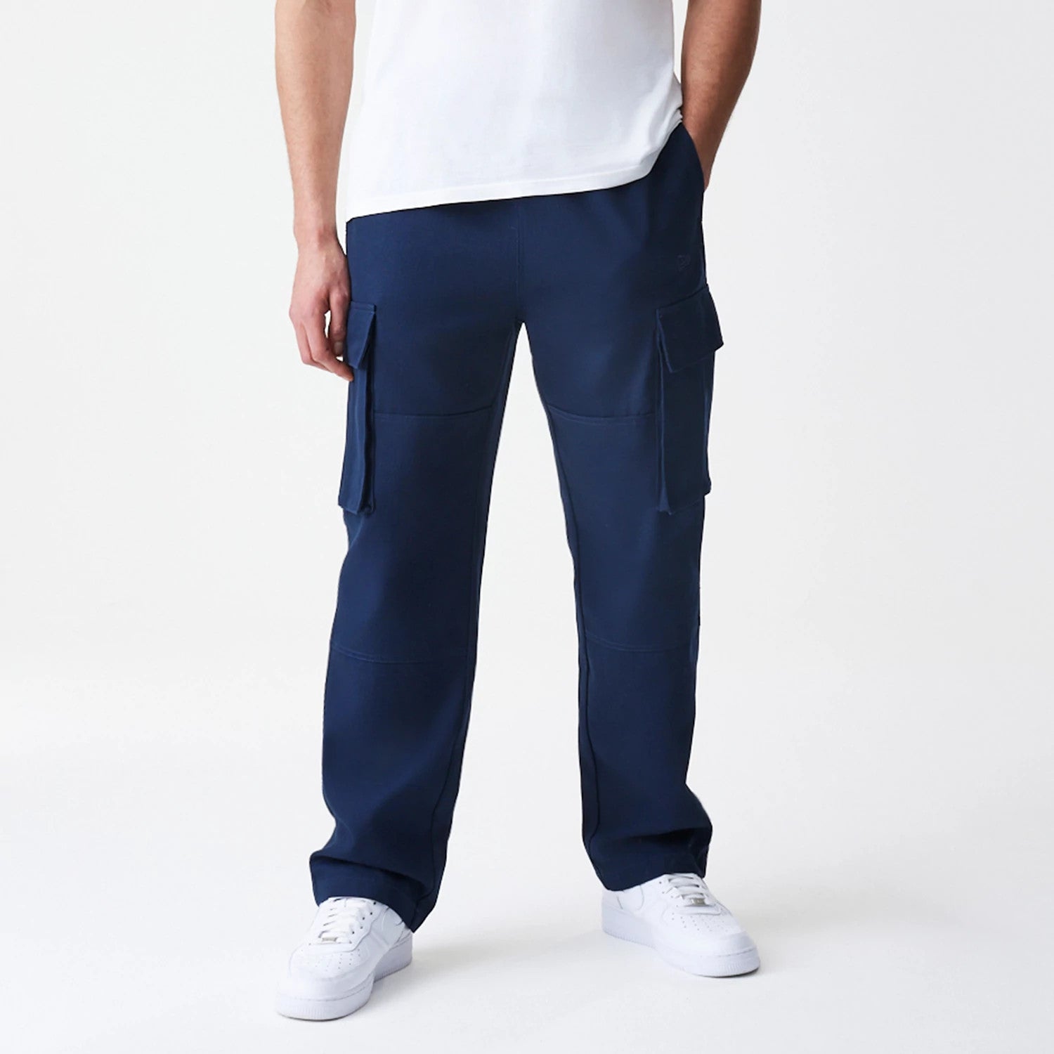 The Male model is wearing  New Era Navy Straight Leg Cargo Trousers 3