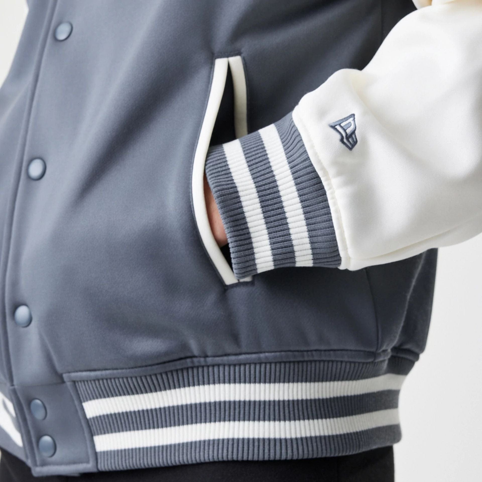 The Male model is wearing LA Dodgers MLB Dark Grey Varsity Jacket  4