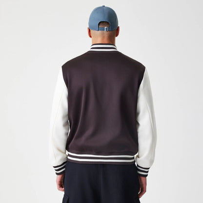 The Male model is wearing New York Yankees MLB Dark Brown Varsity Jacket  2