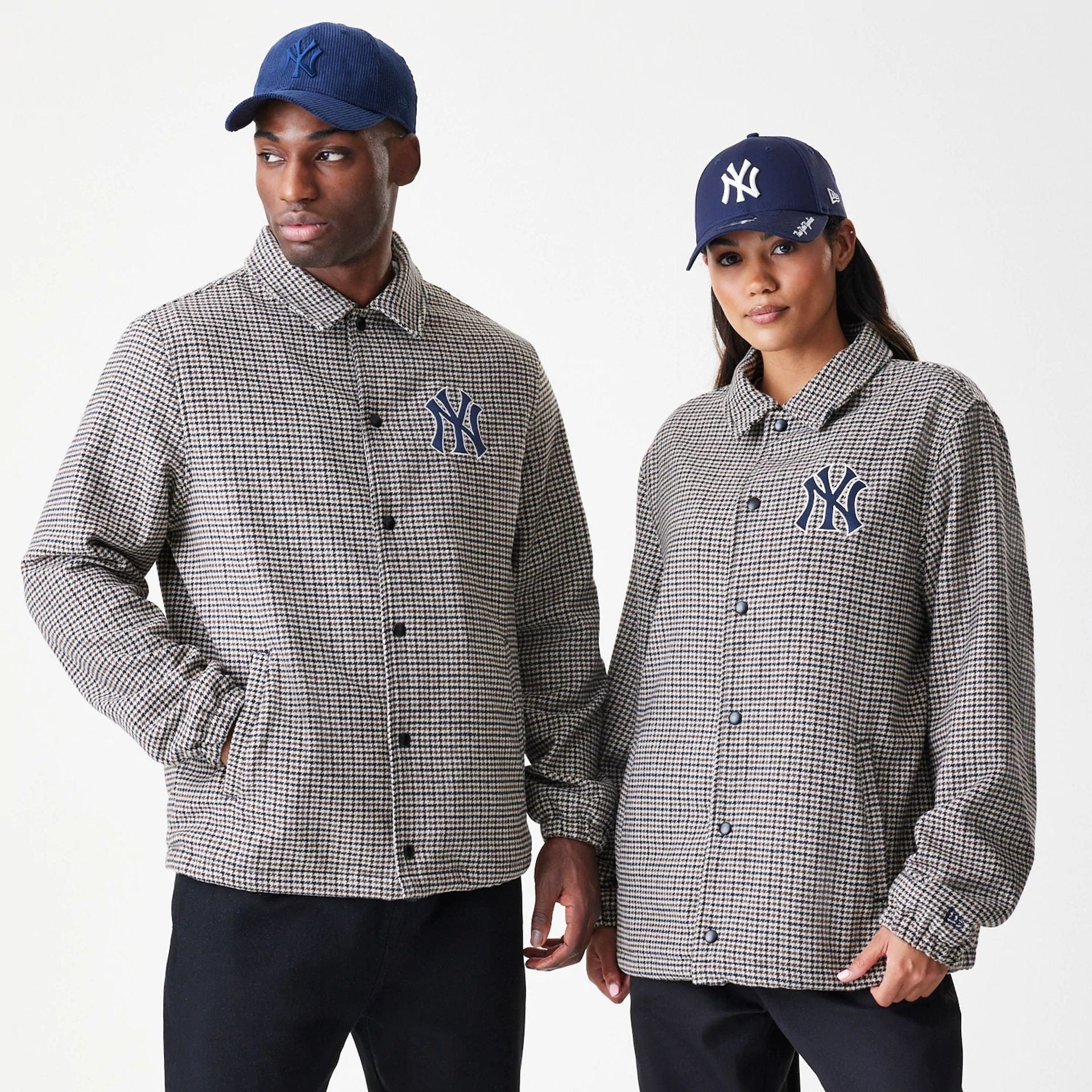 The Male model is wearing New York Yankees MLB Check Brown Jacket  1