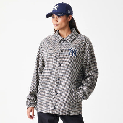 The Male model is wearing New York Yankees MLB Check Brown Jacket  4