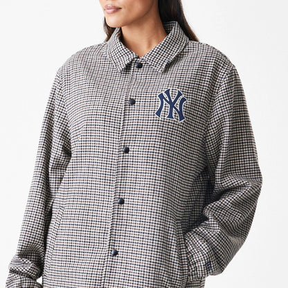 The Male model is wearing New York Yankees MLB Check Brown Jacket  6