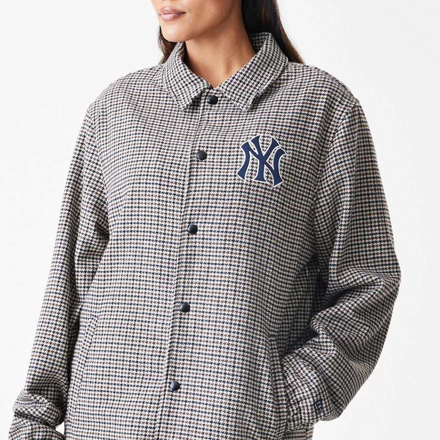 The Male model is wearing New York Yankees MLB Check Brown Jacket  6