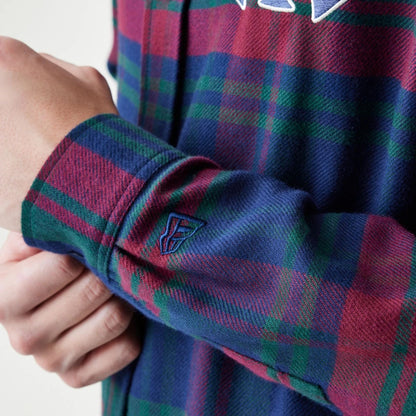 The Male model is wearing New York Yankees MLB Check Navy Long Sleeve Shirt  5