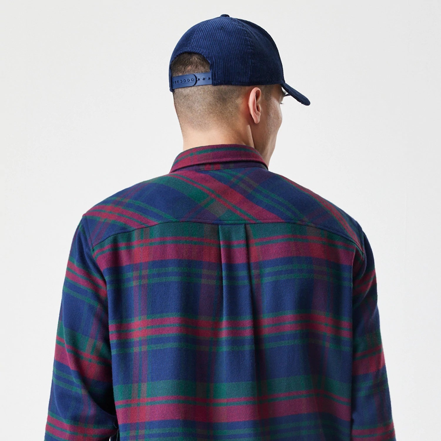 The Male model is wearing New York Yankees MLB Check Navy Long Sleeve Shirt 7