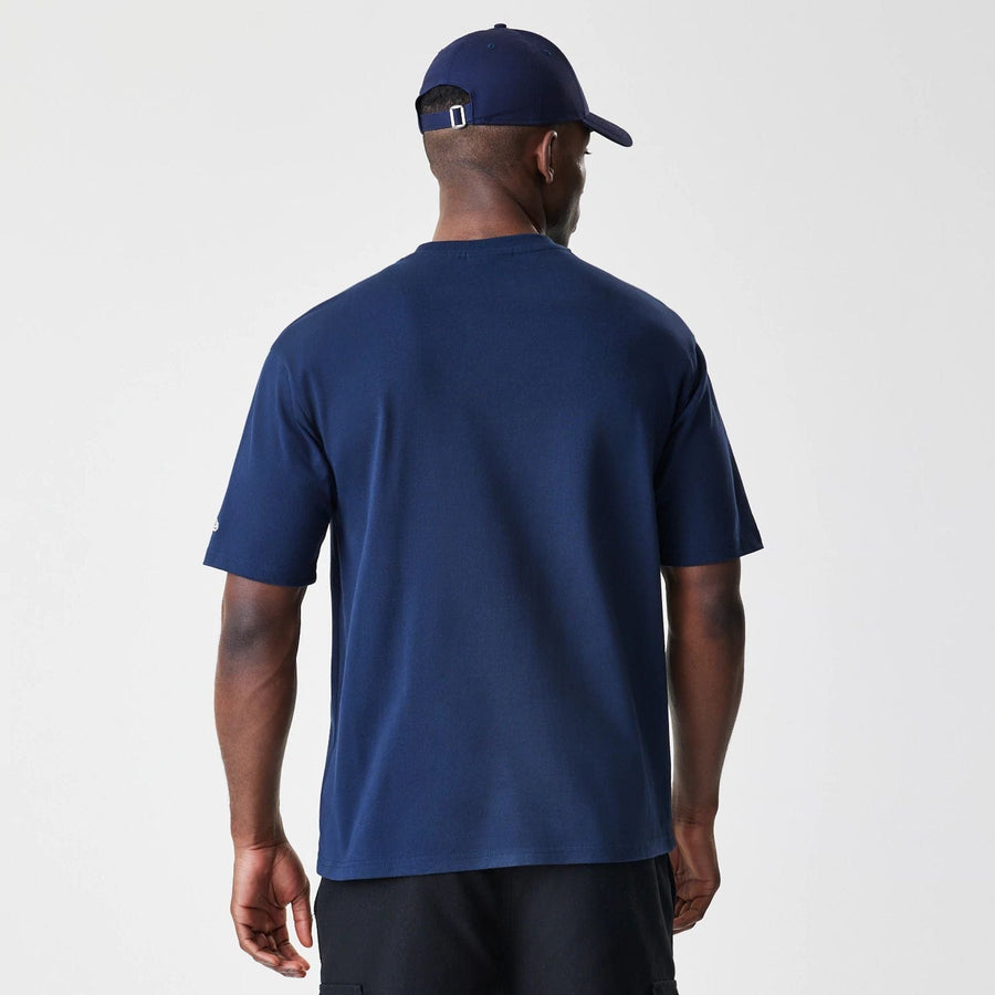 The Male model is wearing New York Yankees MLB Script Navy Oversized T-Shirt  2