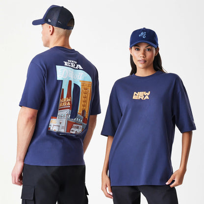 The Male model is wearing  New Era Location Navy Oversized T-Shirt 1