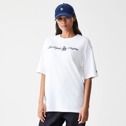 The Male model is wearing LA Dodgers MLB Script White Oversized T-Shirt  4