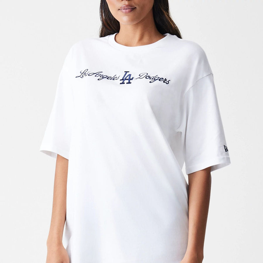 The Male model is wearing LA Dodgers MLB Script White Oversized T-Shirt  7