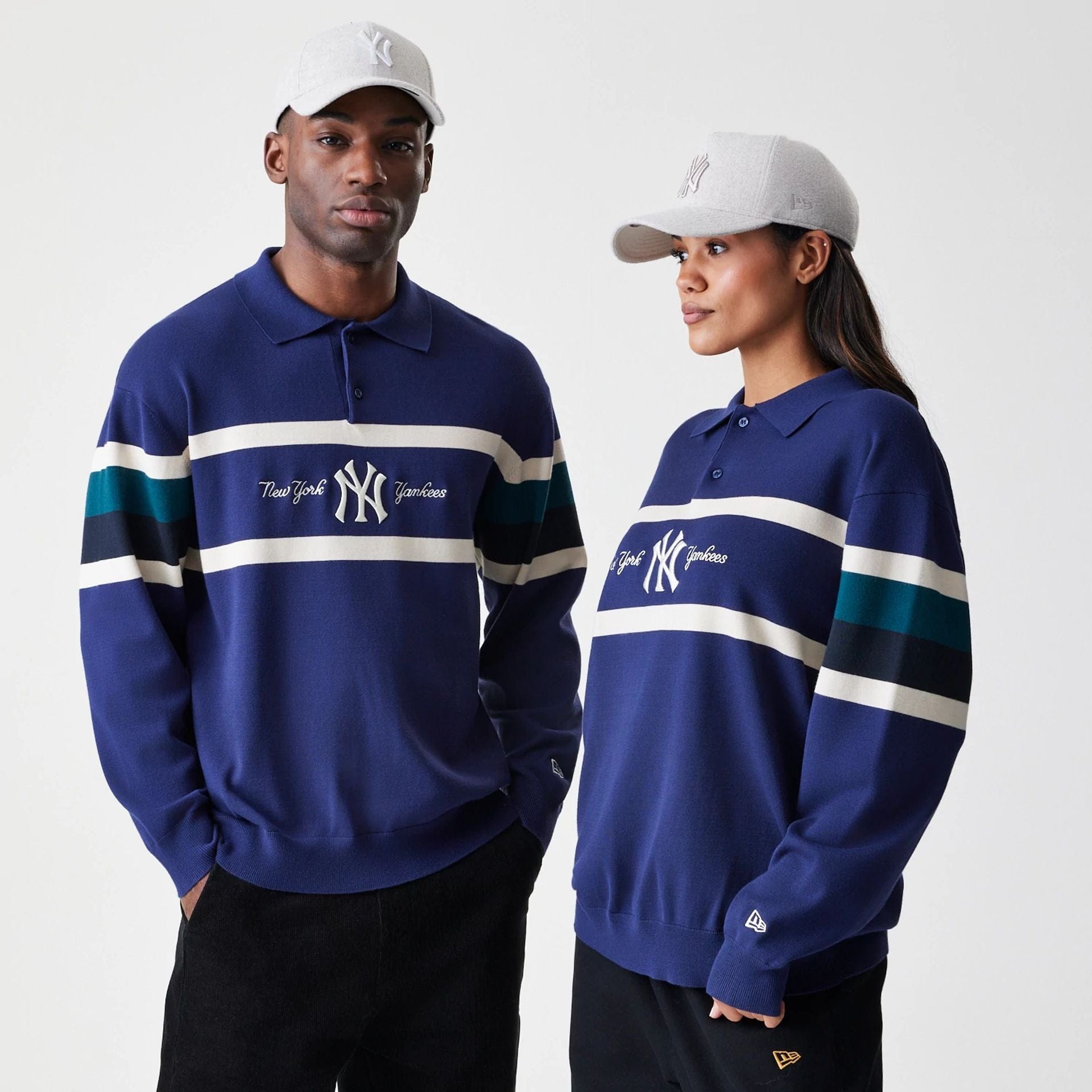 The Male model is wearing New York Yankees MLB Knit Navy Rugby Shirt  1