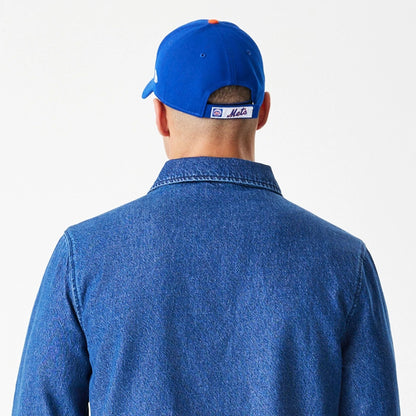 The Male model is wearing New York Mets MLB Denim Dark Blue Coaches Jacket  8