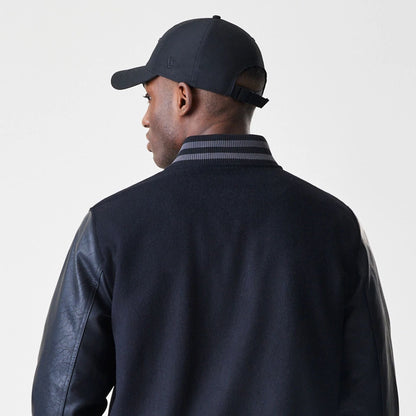 The Male model is wearing Chicago Bulls NBA Tonal Black Varsity Jacket  6