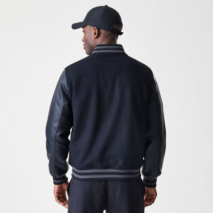 The Male model is wearing Chicago Bulls NBA Tonal Black Varsity Jacket  2