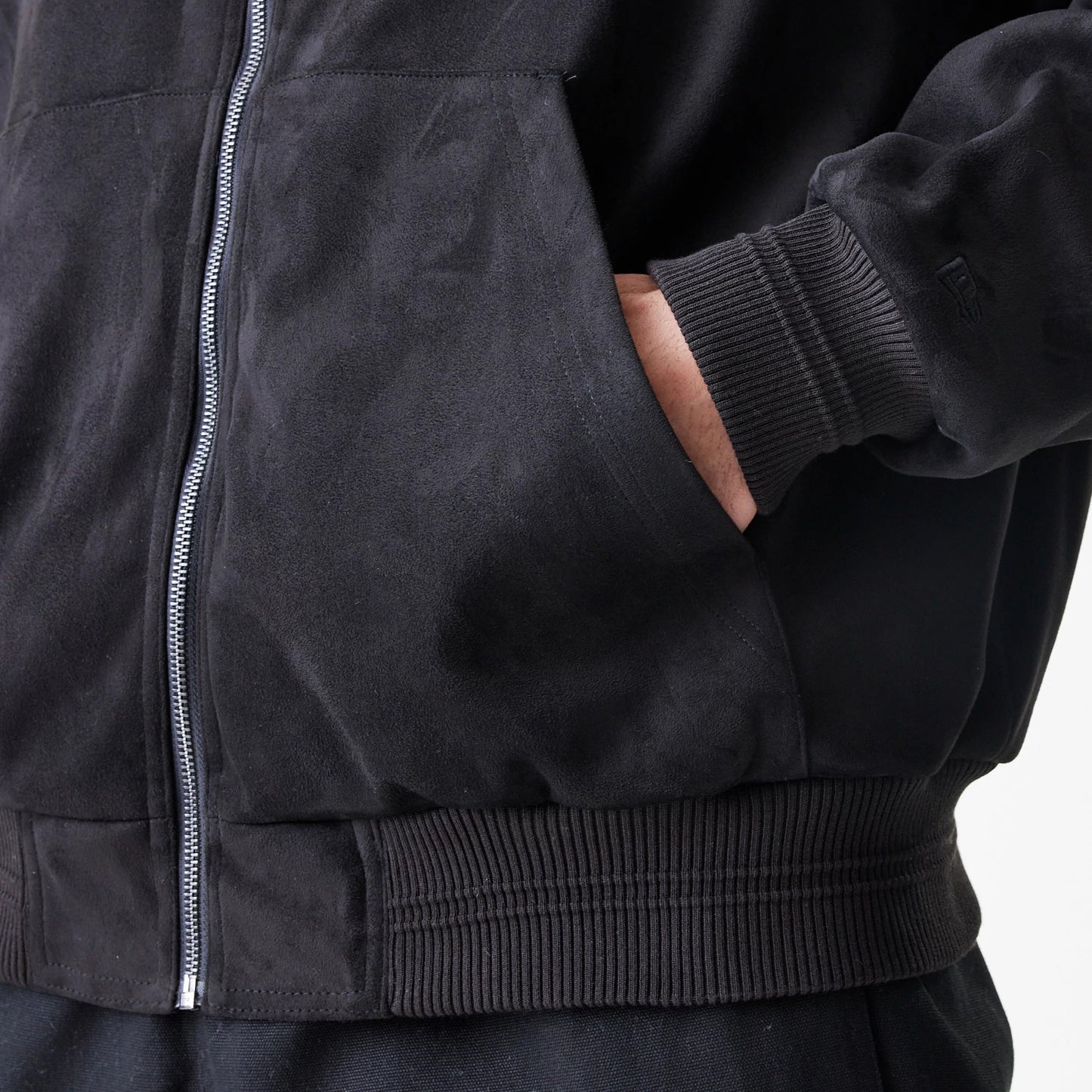 The Male model is wearing LA Lakers NBA Suede Black Hooded Jacket 7