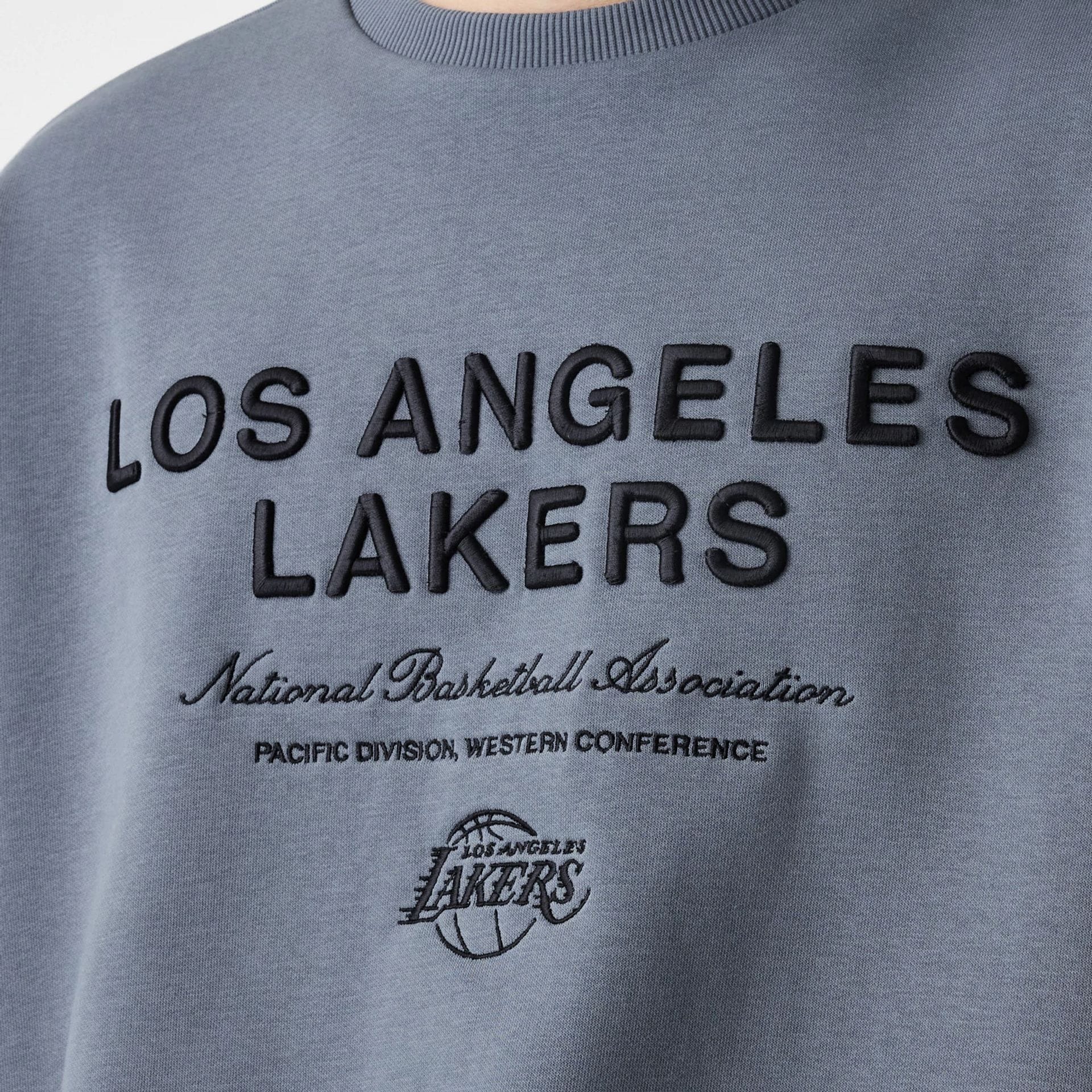 The Male model is wearing LA Lakers NBA Linear Dark Grey Crew Neck Sweater 6