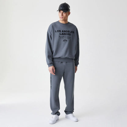 The Male model is wearing LA Lakers NBA Linear Dark Grey Crew Neck Sweater  8