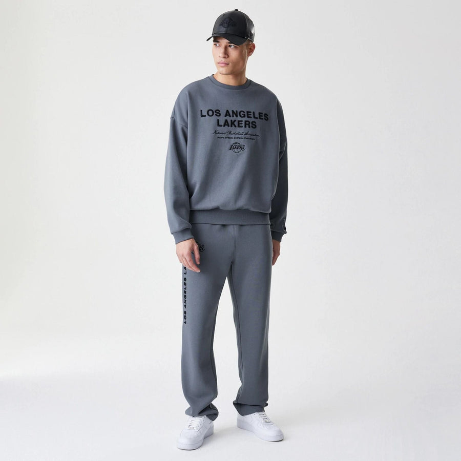 The Male model is wearing LA Lakers NBA Linear Dark Grey Crew Neck Sweater  8