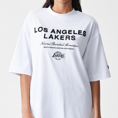 The Male model is wearing LA Lakers NBA Linear White T-Shirt  6