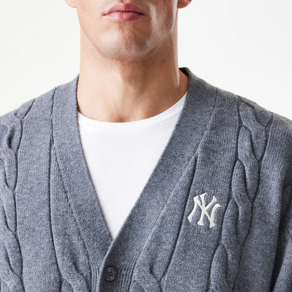 The Male model is wearing New York Yankees MLB Cable Knit Dark Grey Cardigan  5