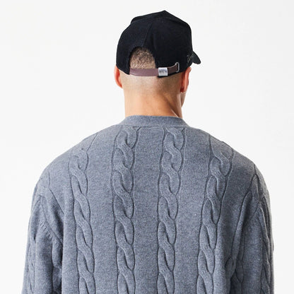 The Male model is wearing New York Yankees MLB Cable Knit Dark Grey Cardigan  8