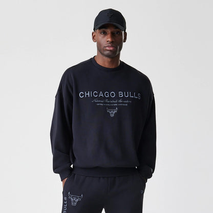 The Male model is wearing Chicago Bulls NBA Linear Black Crew Neck Sweater 3