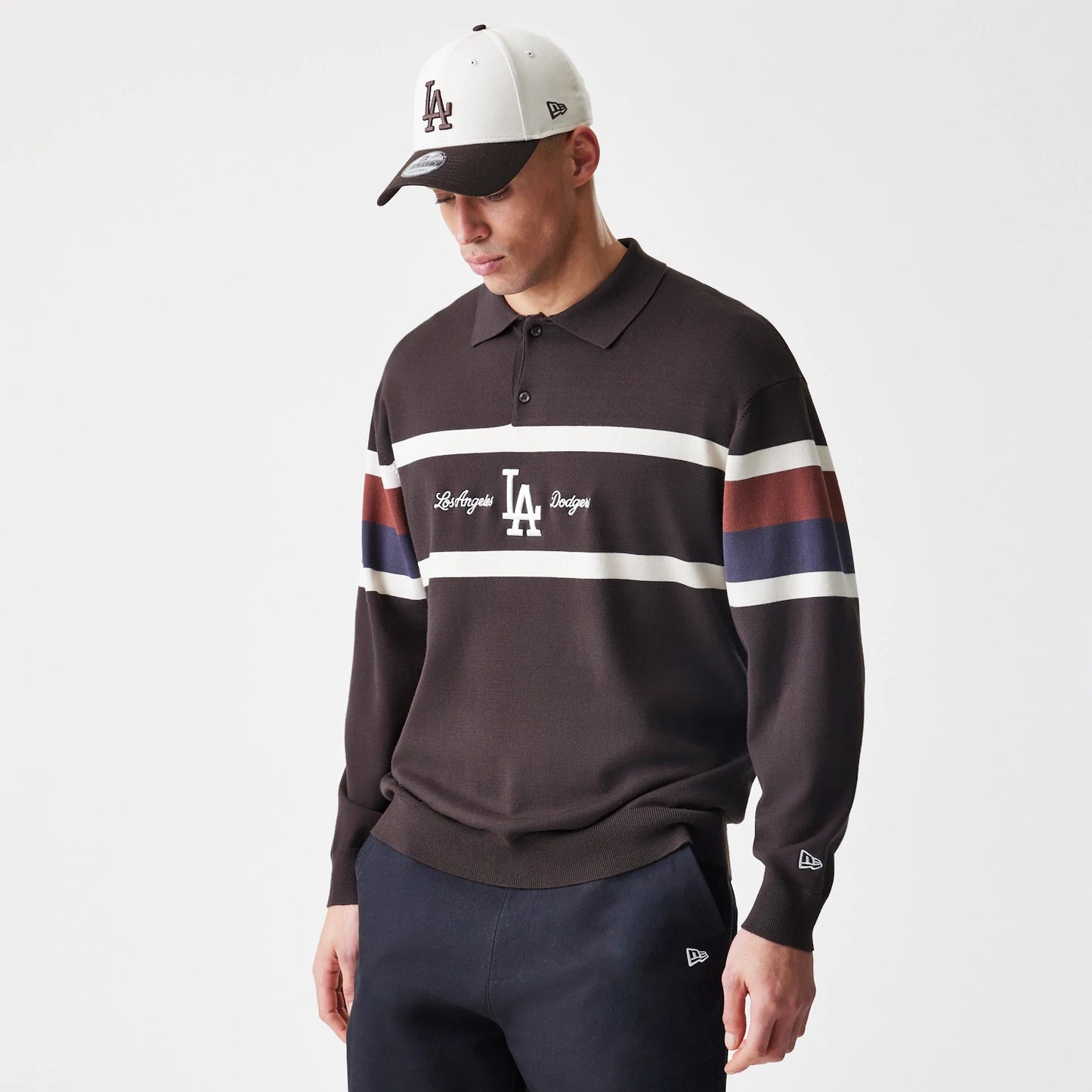 The Male model is wearing LA Dodgers MLB Knit Brown Rugby Shirt 3