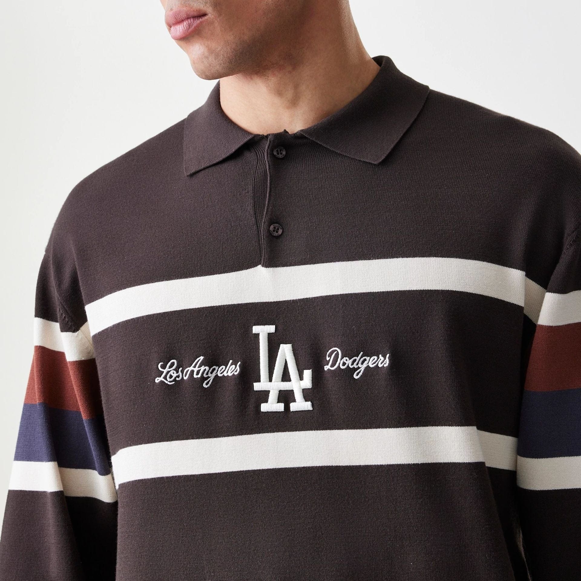 The Male model is wearing LA Dodgers MLB Knit Brown Rugby Shirt  5
