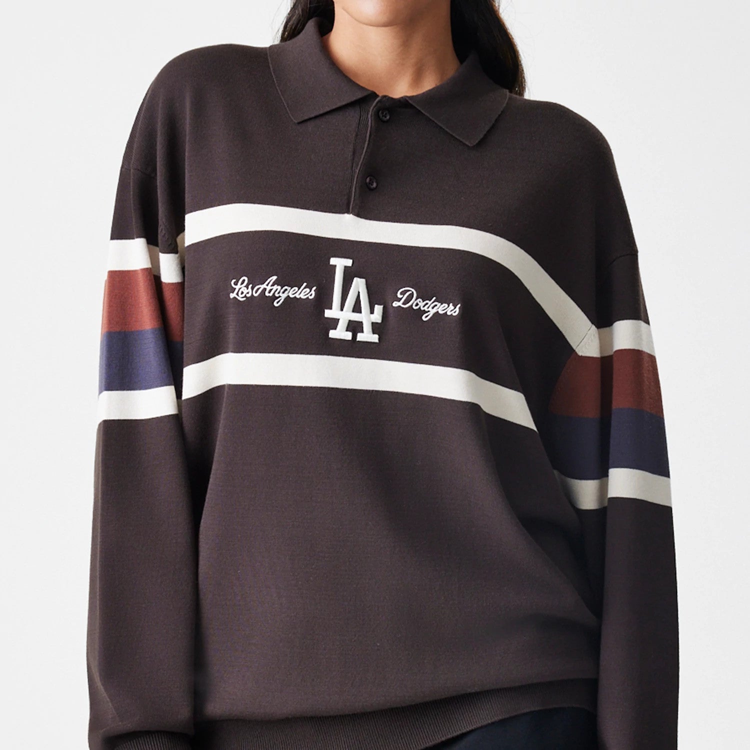 The Male model is wearing LA Dodgers MLB Knit Brown Rugby Shirt 6
