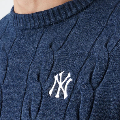 The Male model is wearing New York Yankees MLB Cable Knit Navy Knitted Sweater 6