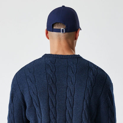 The Male model is wearing New York Yankees MLB Cable Knit Navy Knitted Sweater 7